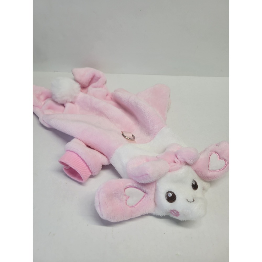 Pink Bunny Fleece Dog Pajamas Soft Hooded Pet Onesie with D-Ring Small